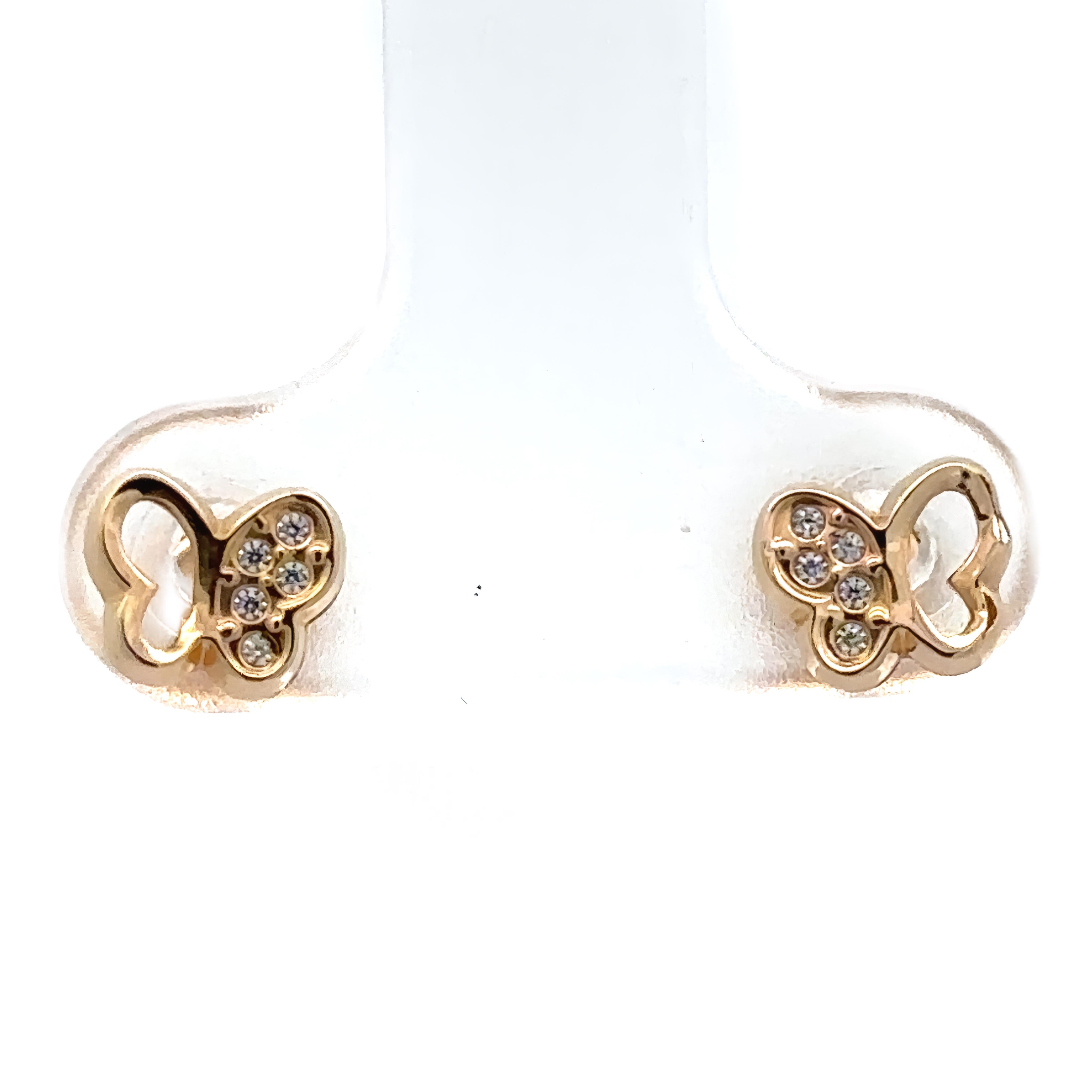 14k Gold Baby Stud Earrings with Small Butterfly Design