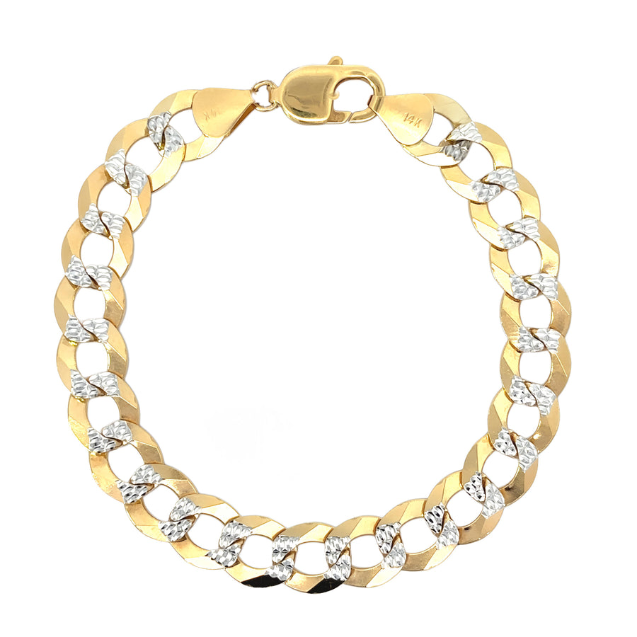 14k Gold Cuban Bracelet with 2 Tones, 23 cm