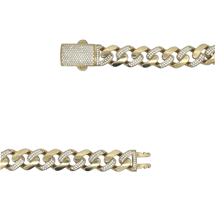 14k Gold Cuba Bracelet with CZ for Unisex, 18.8 cm