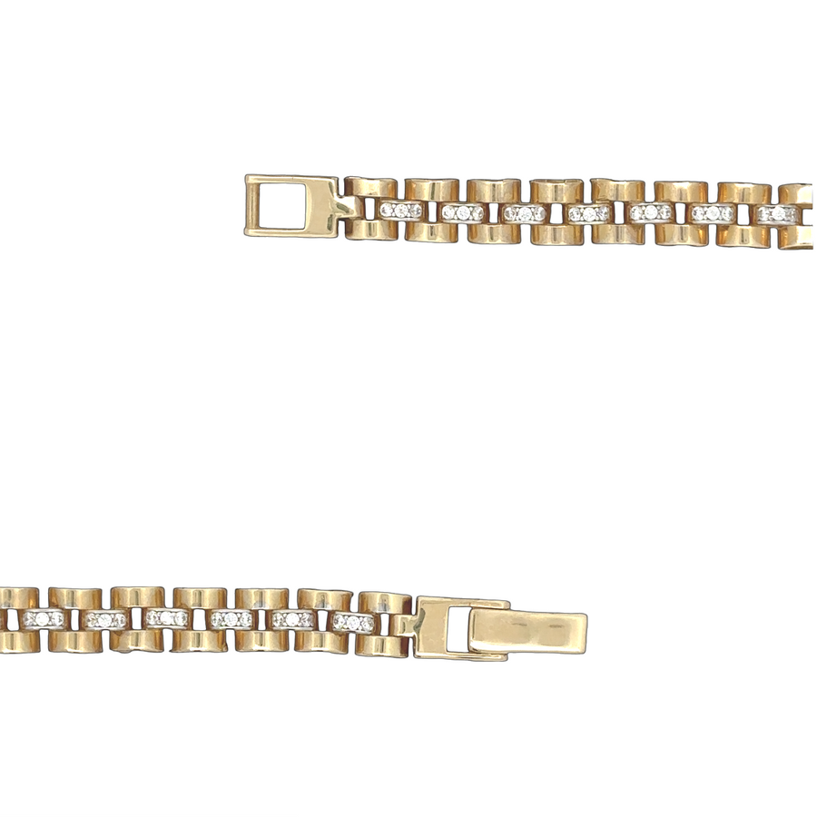 14k Gold Bracelet with CZ for Men, 21 cm