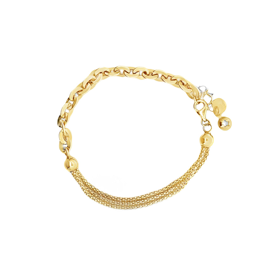 14k Gold Bracelet with Half Rope and Chain Design for Women