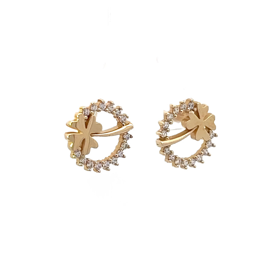 14k Gold Clover Earrings with CZ for Women - Set1