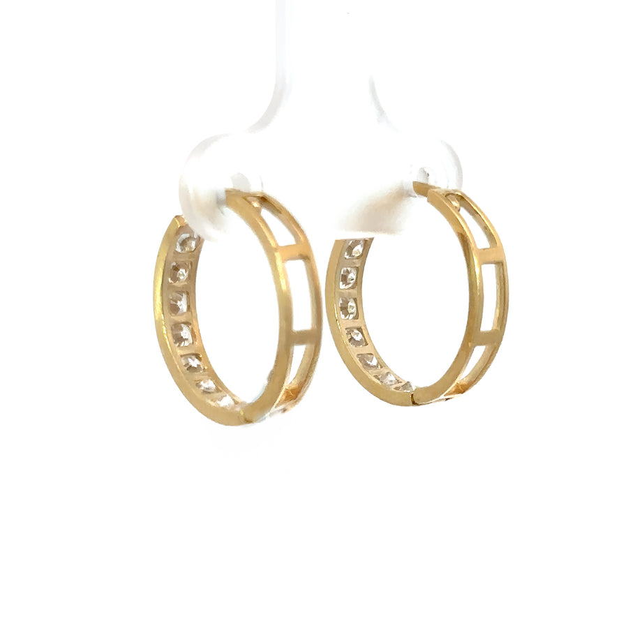 14k Gold Huggies Earrings with Line Cubic Zirconia