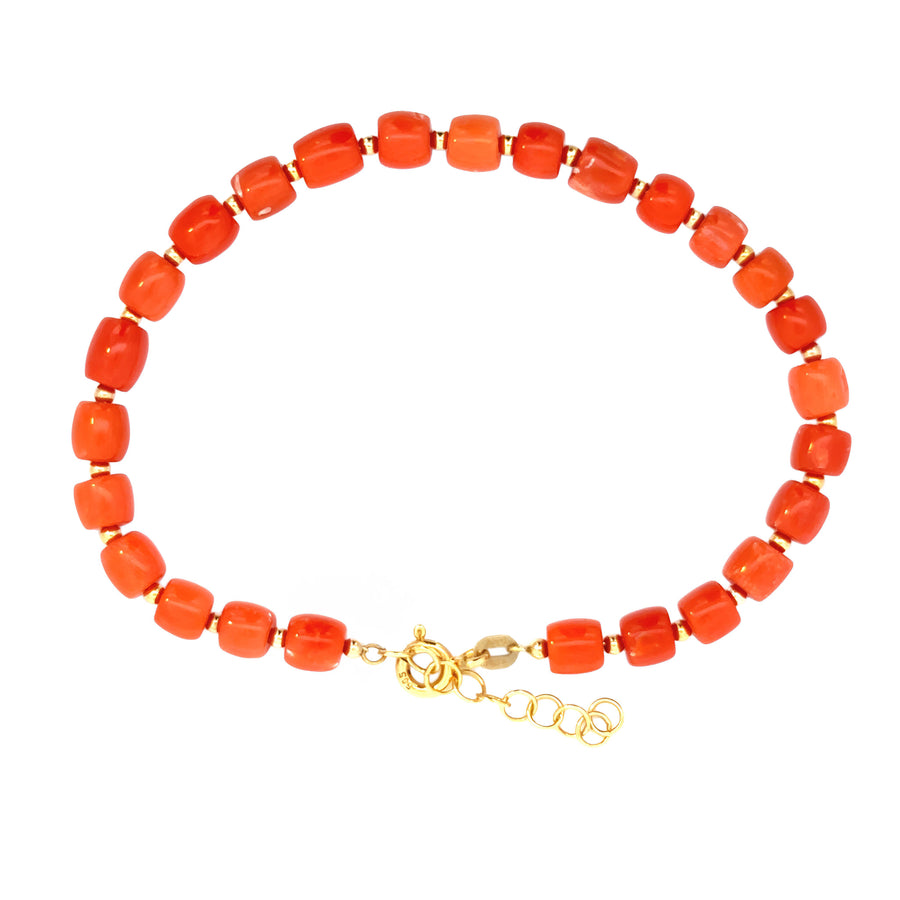 14k Gold Adjustable Coral Bracelet, 17-19 cm