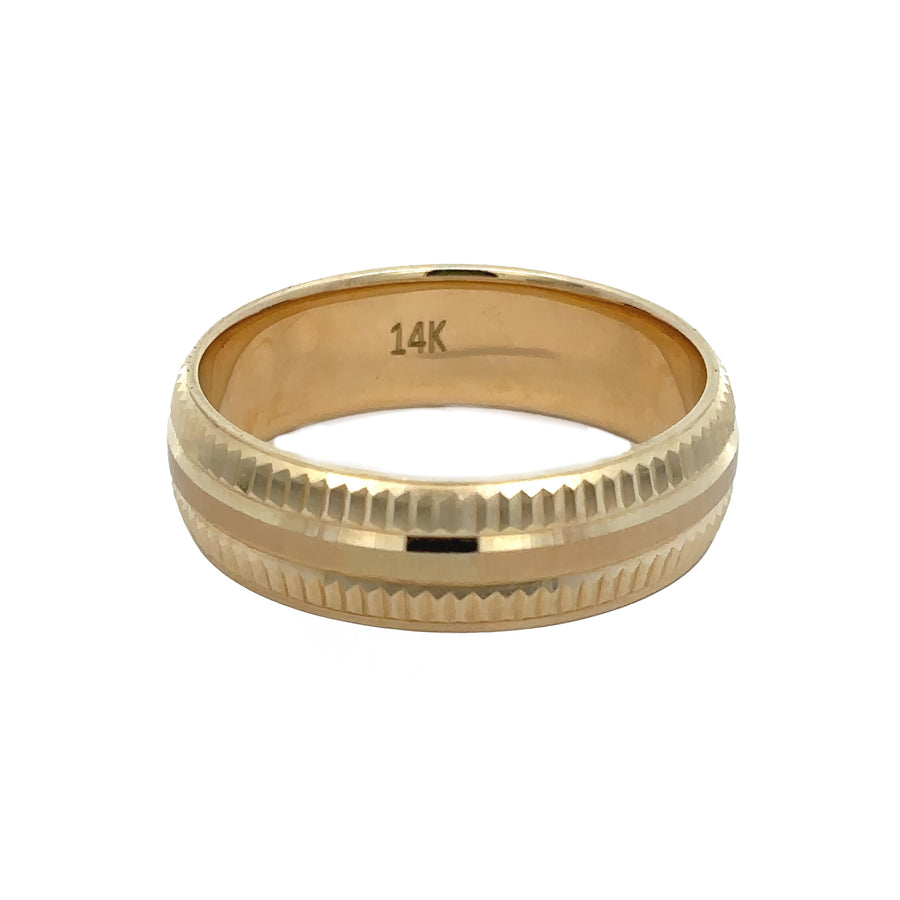 14k Gold Faceted Center Mat Ring for Men - Size 11