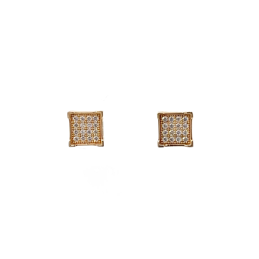 14k Gold Square Earrings with Cubic Zirconia for Women