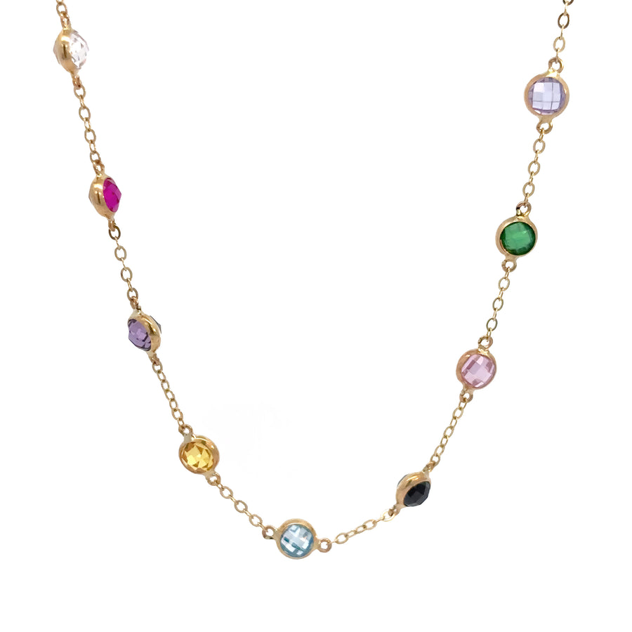 14k Gold Necklace with Multi-Colored Stones - 18 Inches