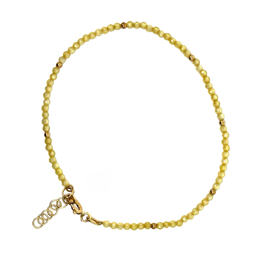 14k Gold Adjustable Bracelet with Yellow Stone, 17-19 cm