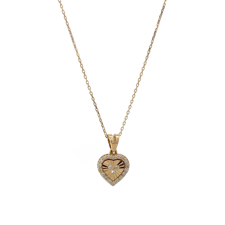 14k Gold Chain with Heart and Diamond Pendant, 18 Inches