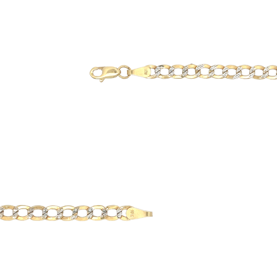 Lifestyle shot of man adjusting 24-inch gold Cuban chain around neck
