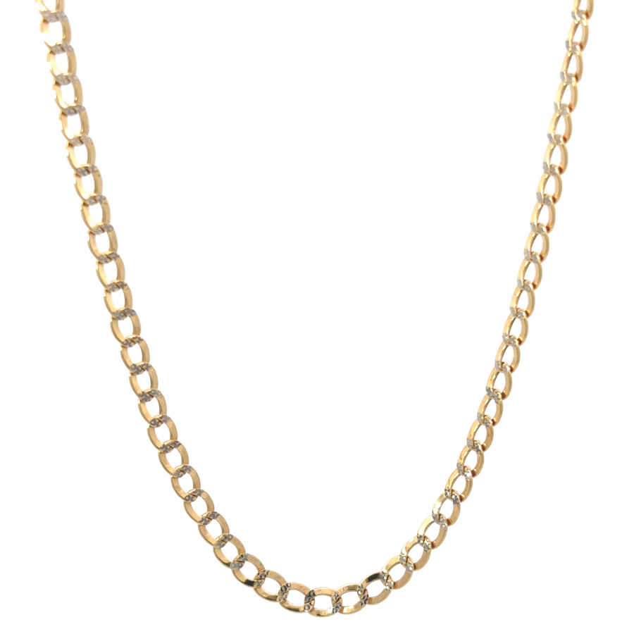 Close-up of the 10k gold Cuban link chain, highlighting its strong, durable links and polished finish.