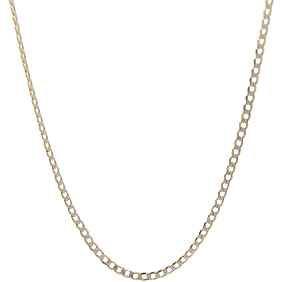 Close-up of the 10k gold Cuban link chain, highlighting its polished shine and strong link design.