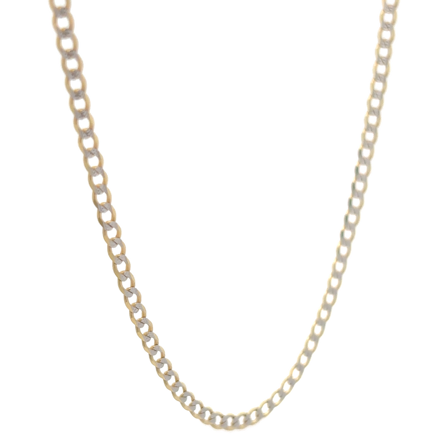 Side view of 10k gold 16-inch Cuban chain, highlighting its sleek, masculine design