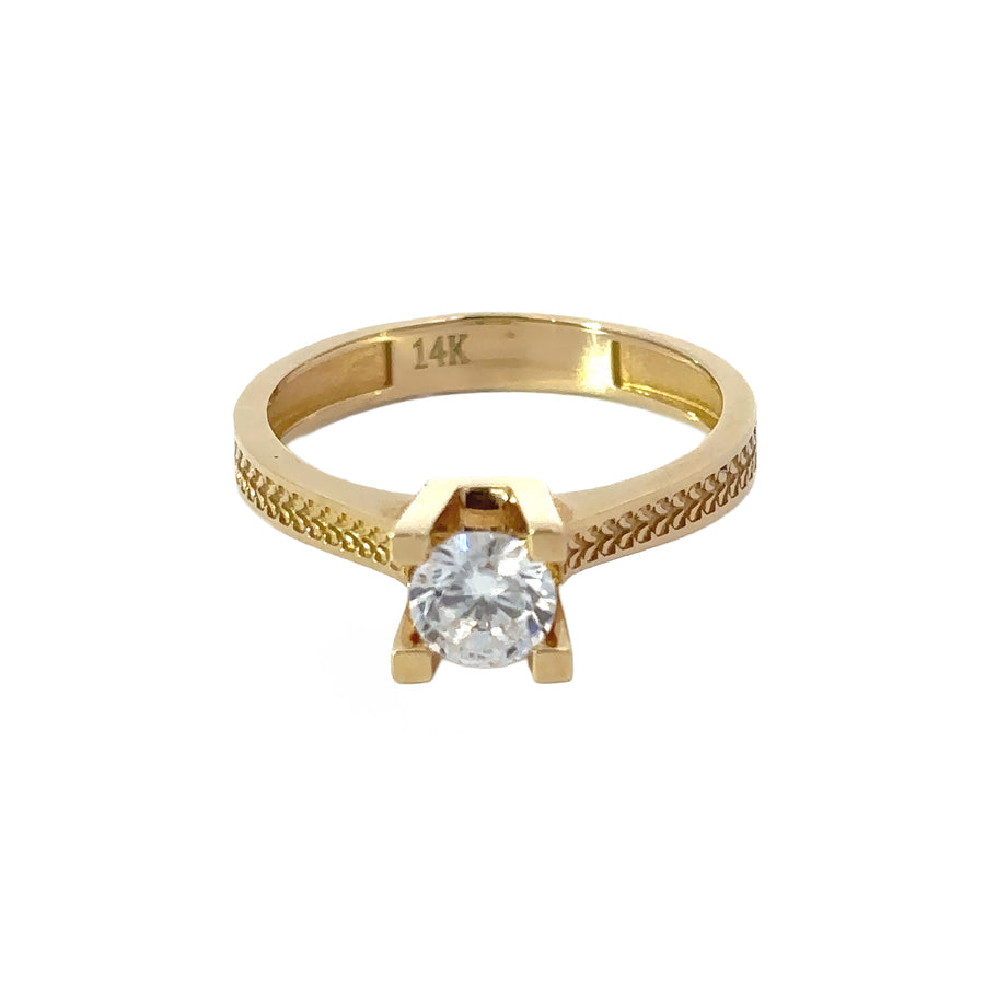 14k Gold Ring with Center CZ for Women, Size 6