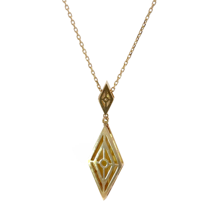 14k Gold Necklace with Rhombus Black & White Accents, Adjustable 20-22 Inches