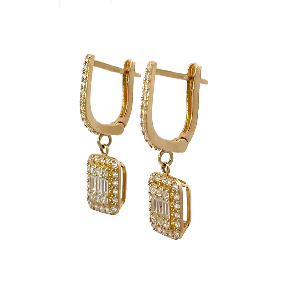 14k Gold Huggie Earrings with Square CZ for Women - Set2