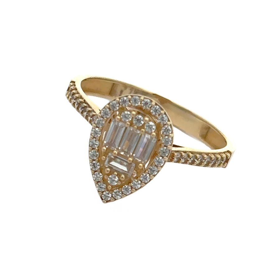 14k Gold Women's Drop Ring with CZ - Size 7