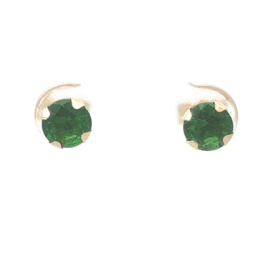 14K gold stud earrings with vibrant green cubic zirconia