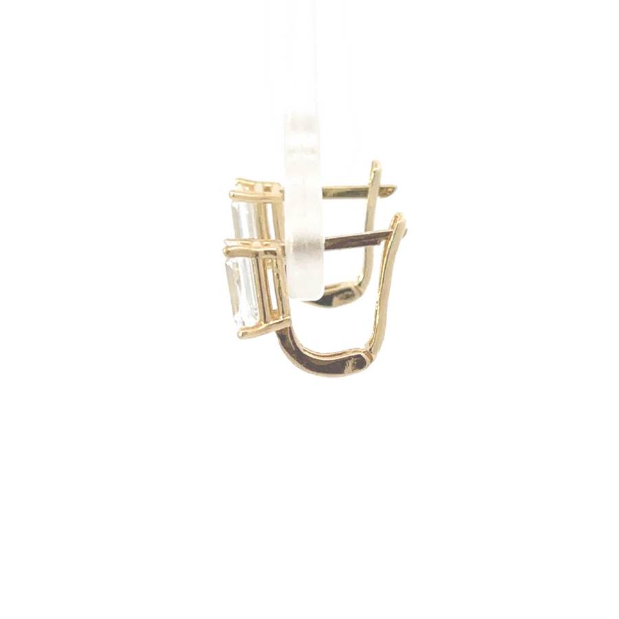 Stackable 14K gold earring with Argentium and sparkling CZ for women