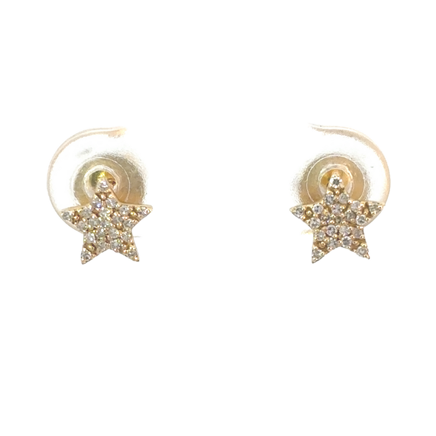 14K gold star-shaped stud earrings with sparkling diamonds