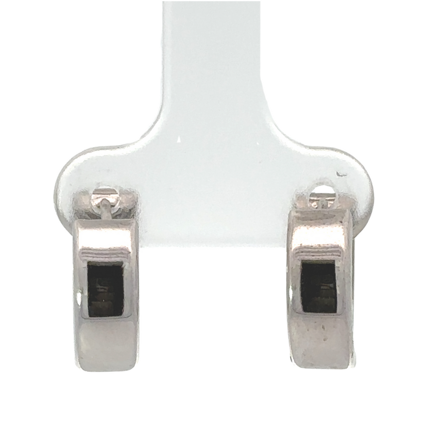 Elegant and lightweight 14K white gold huggie earrings with secure closure