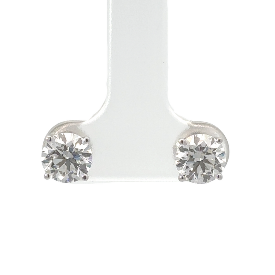 14K white gold stud earrings with 2.18 CT total lab-created diamonds unisex