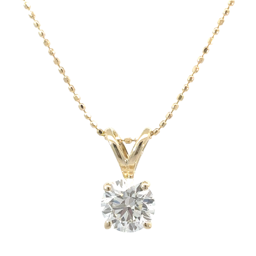 14K yellow gold pendant with 1.09 CT lab-created diamond, close-up view