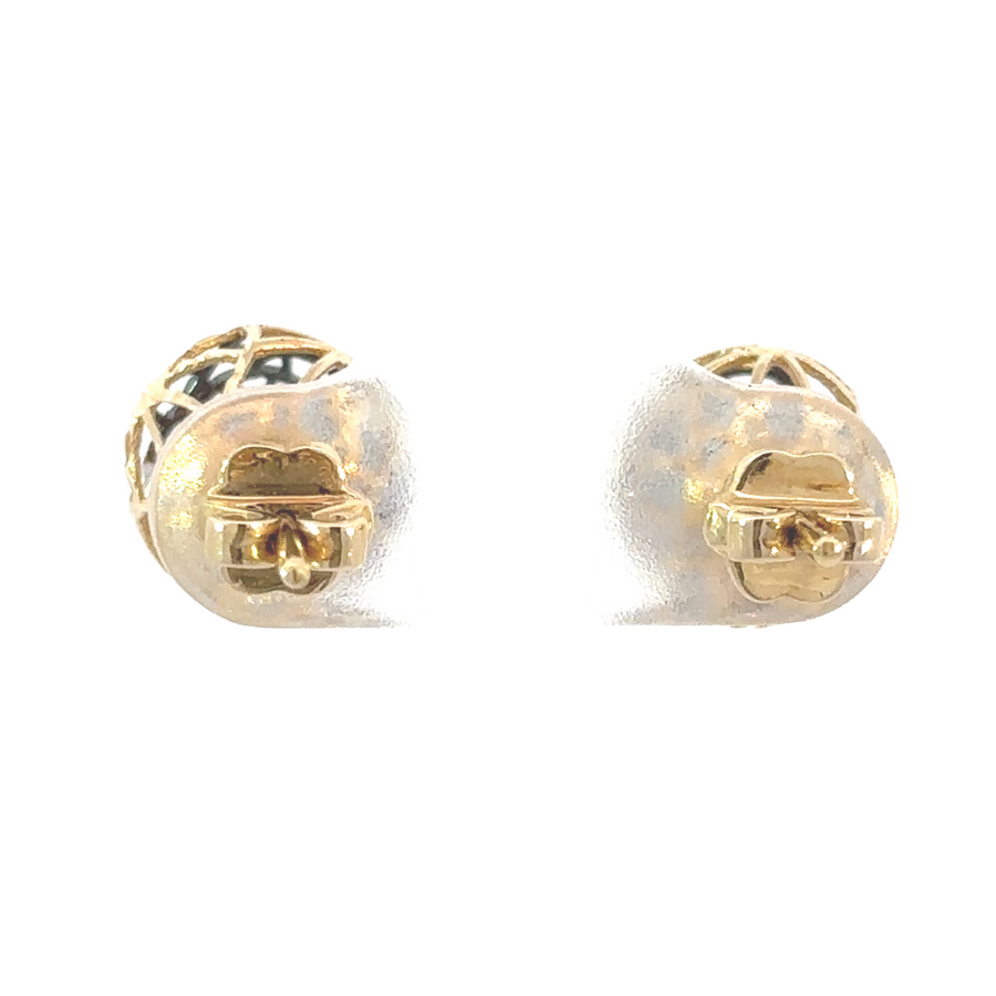 Stylish 14k gold 2-tone stud earrings on white background