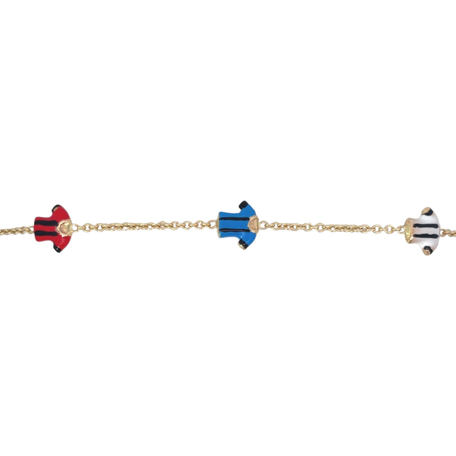 Close-up of adjustable clasp on 14k gold baby bracelet