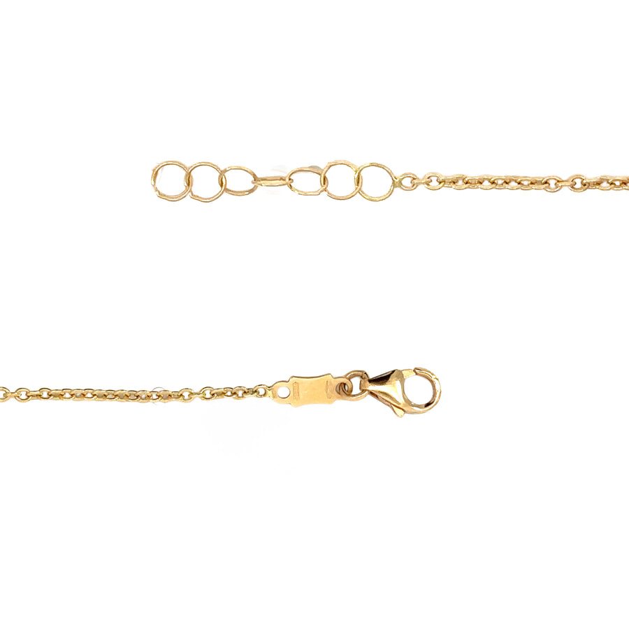 Adjustable 14k gold baby bracelet with red accents on white background