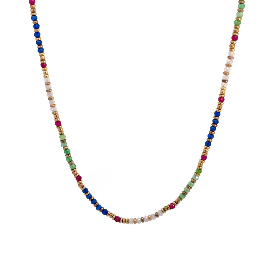 Adjustable 14k gold necklace with shimmering stones, 15.5 to 16.5 inches