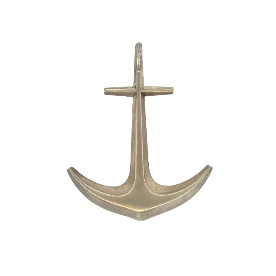 14k gold anchor pendant for men on a neutral background