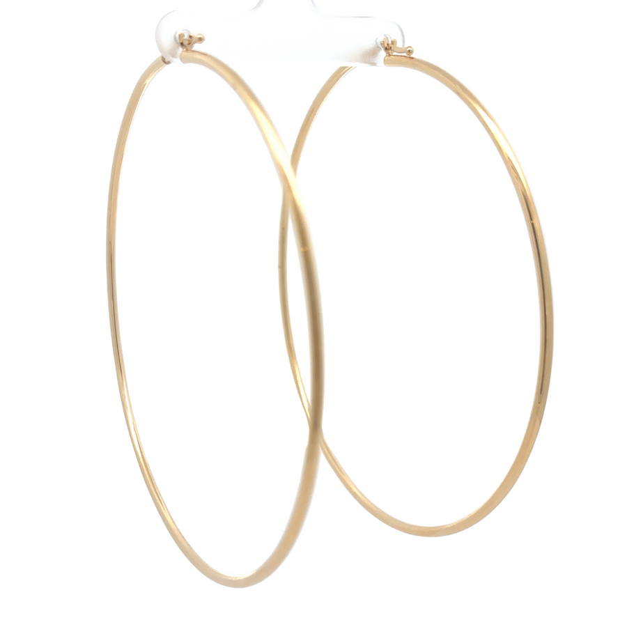 Elegant oversized 83mm solid gold earrings with reflective surface