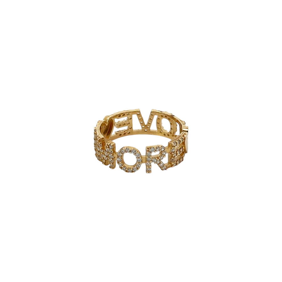 Elegant 14k gold ring featuring romantic Aro Amore motif and CZ stones