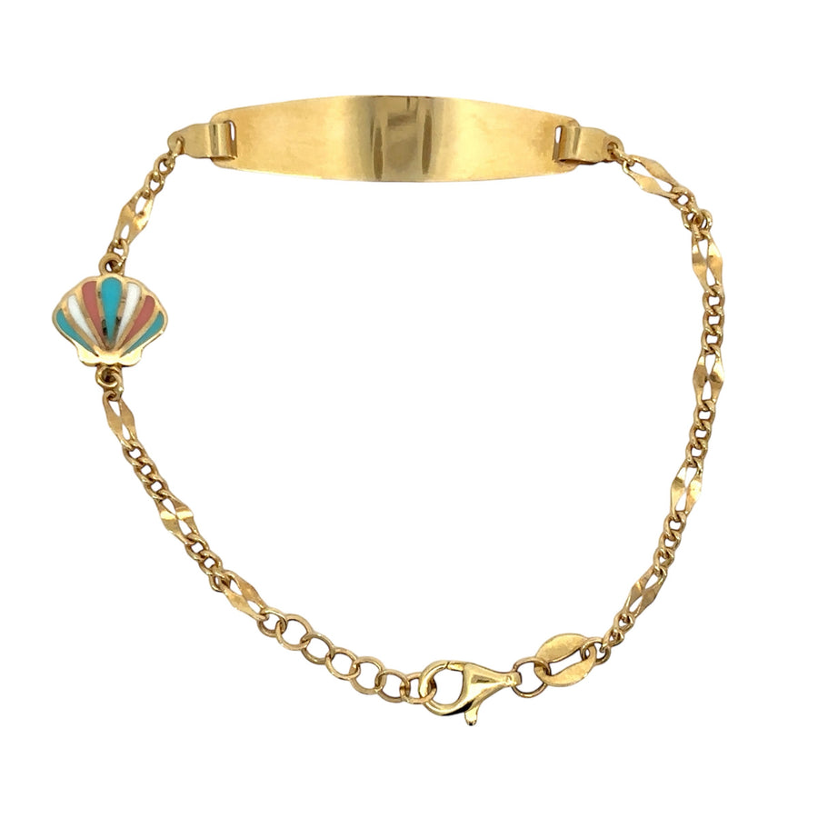 Gold bracelet laid flat showing 14–15.5 cm adjustment