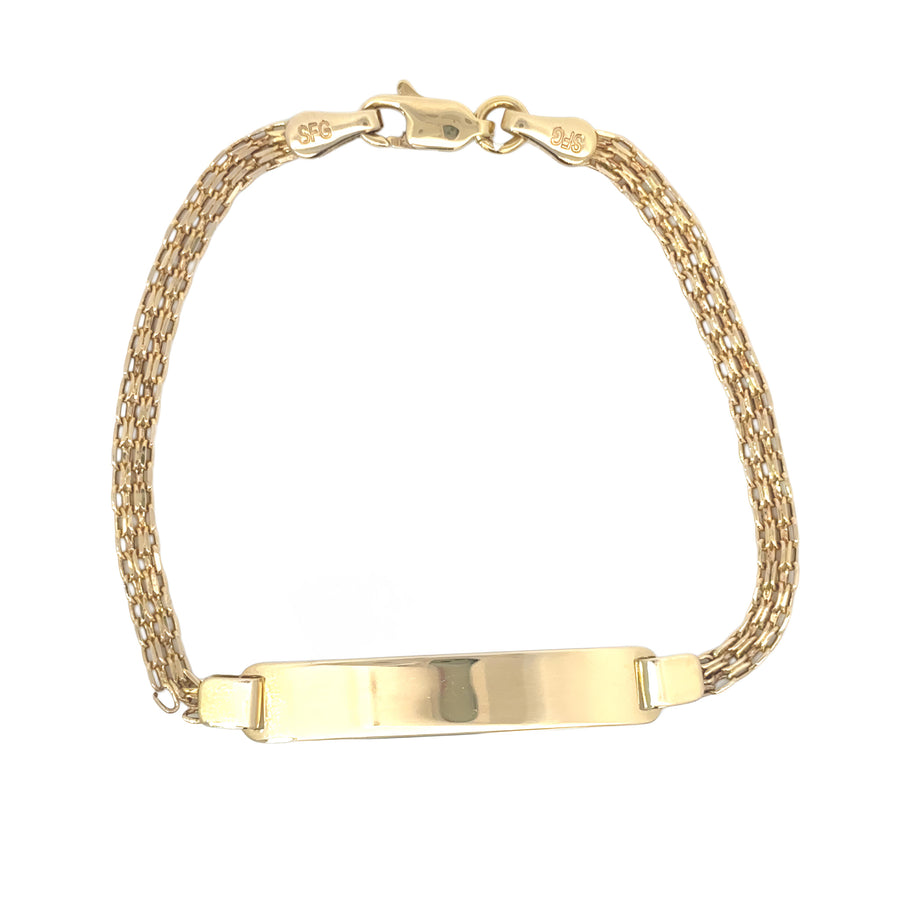 Close-up of hypoallergenic gold baby bracelet