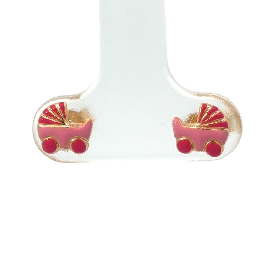 14k gold baby earrings close-up on white background