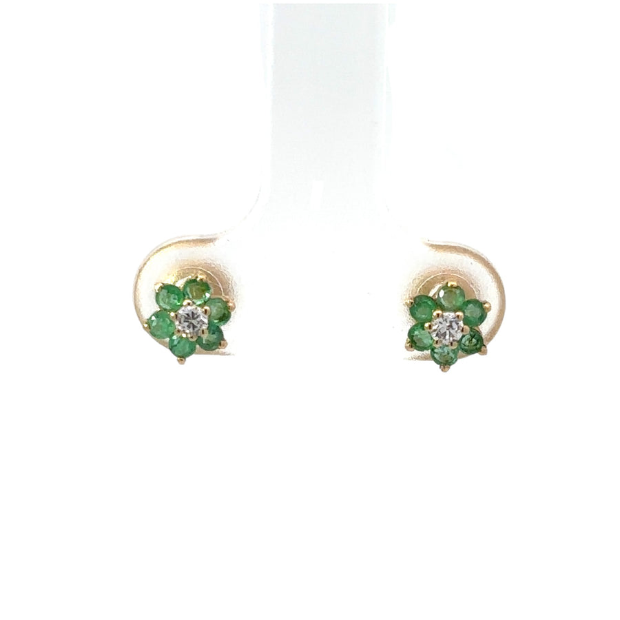 14k gold baby earrings with green flower design