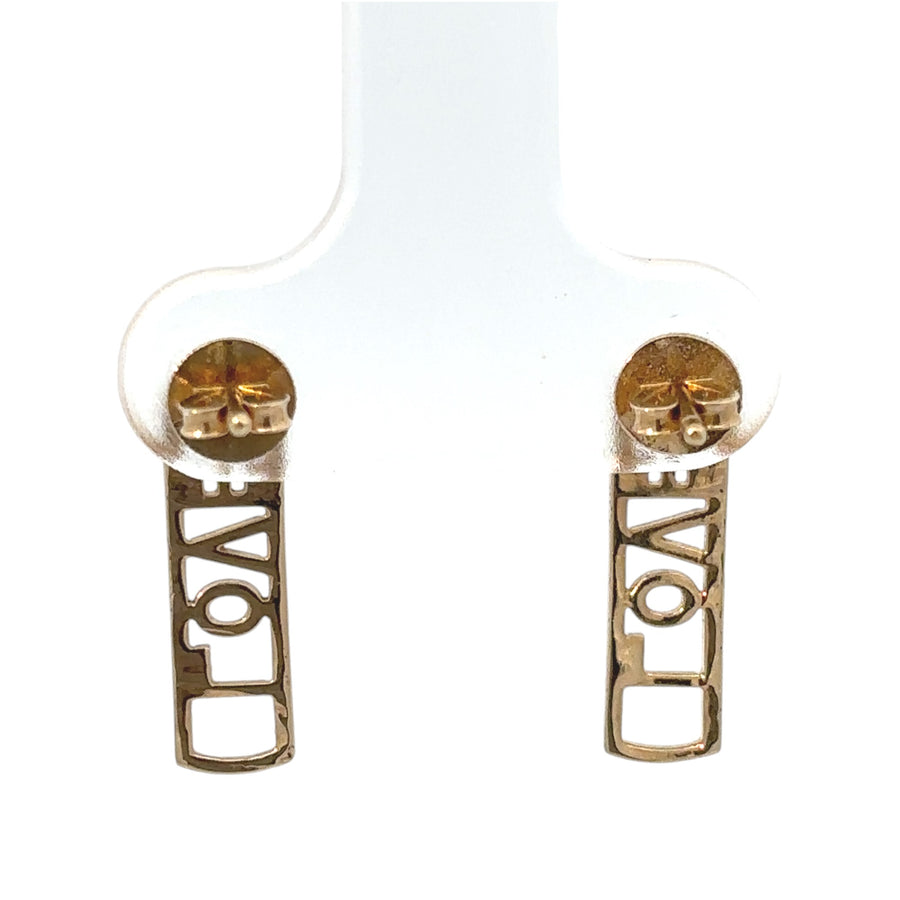 Love-themed baby earrings crafted in real 14k gold