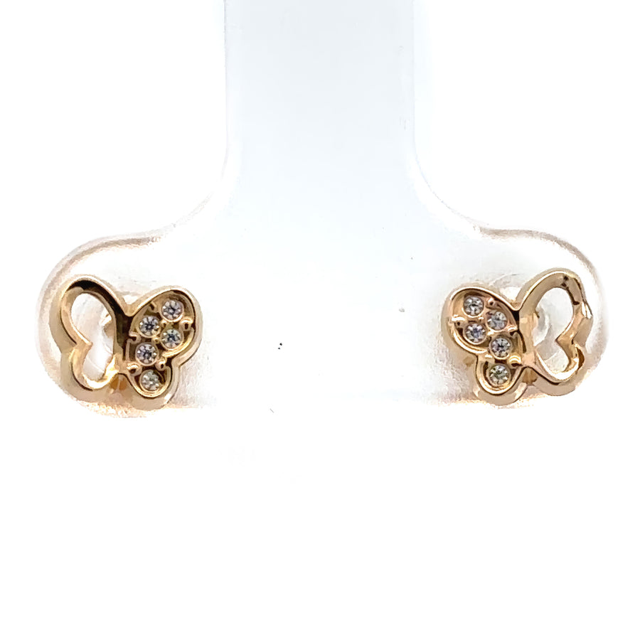 Small butterfly-shaped gold stud earrings for infants