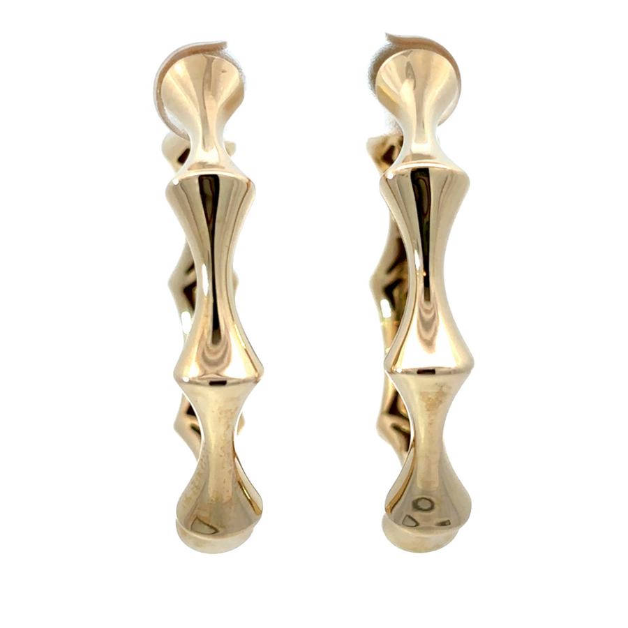 14k Gold Bamboo Shine Argolla Earrings with polished shine finish