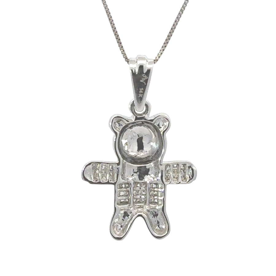 Diamond-adorned bear pendant on white background