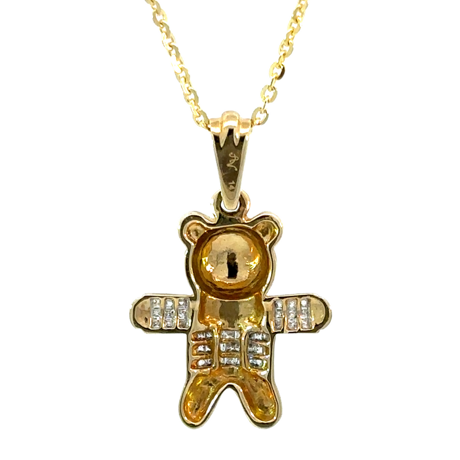 Unisex 14k gold pendant featuring bear design and diamond accents