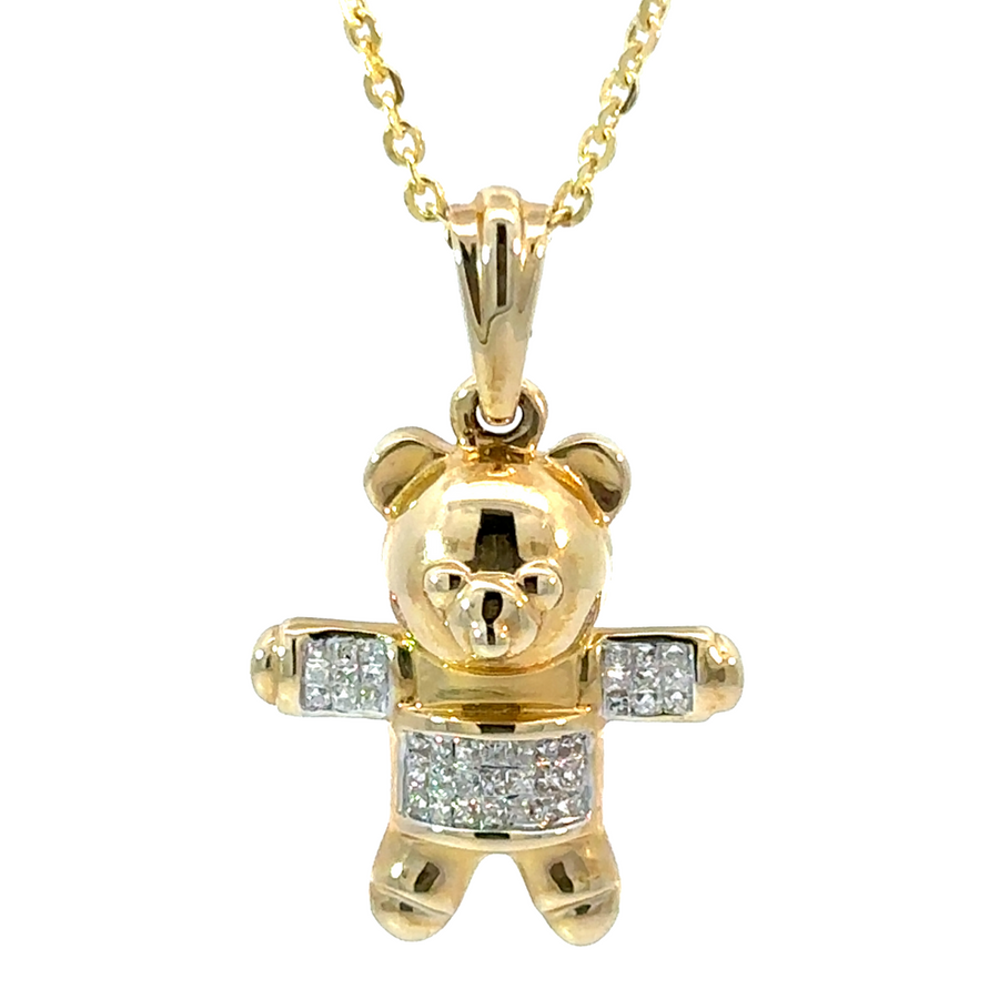 14k gold bear pendant with diamond accents for unisex
