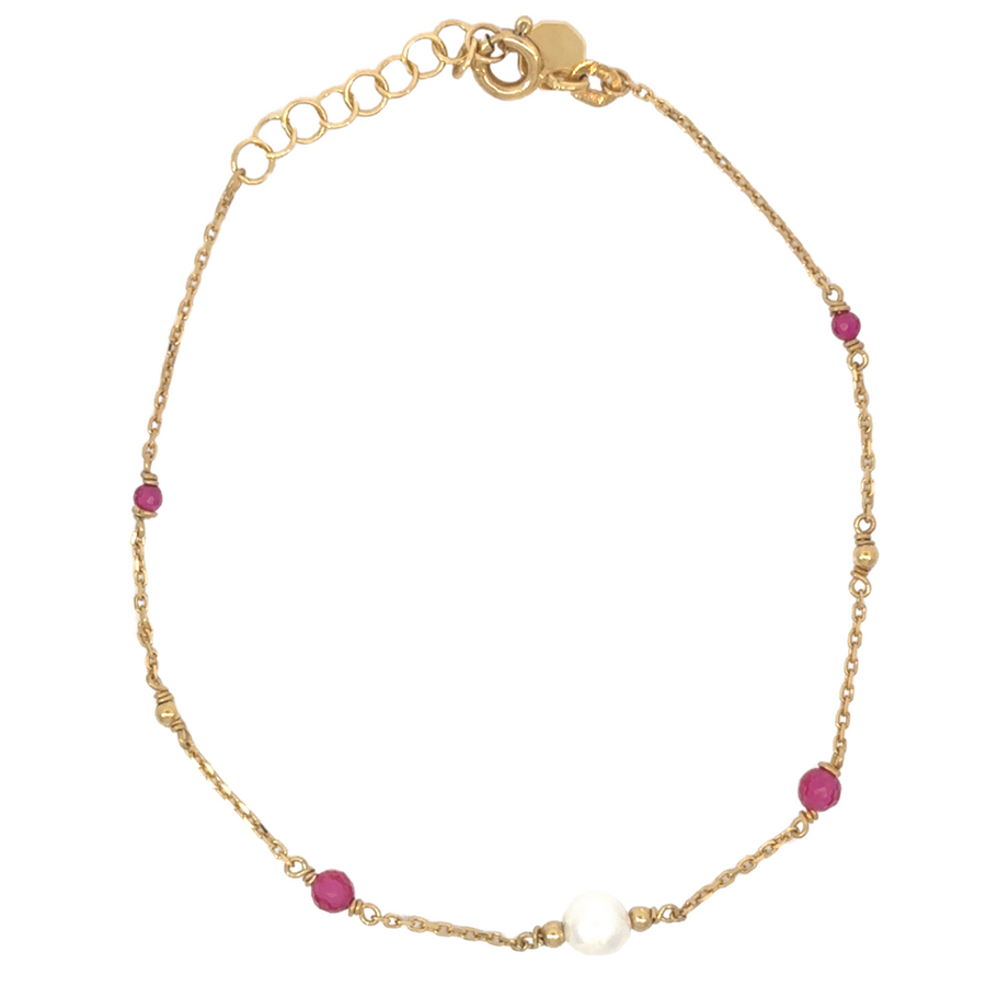 14k gold bracelet with central pearl and shimmering stones