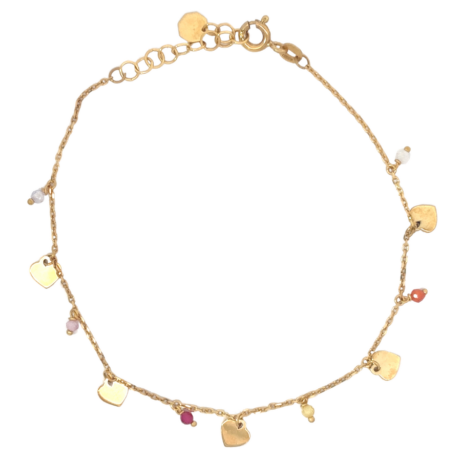 14k gold bracelet with heart charm and sparkling stones
