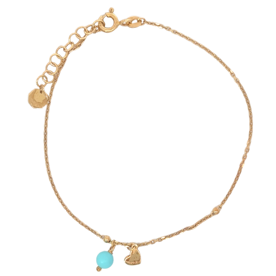 14k gold bracelet with heart charm and small gold balls