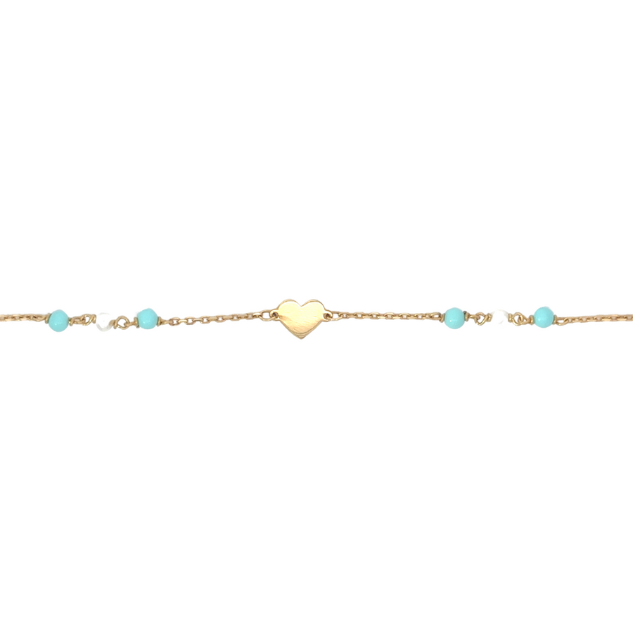Delicate gold bracelet featuring turquoise and pearls
