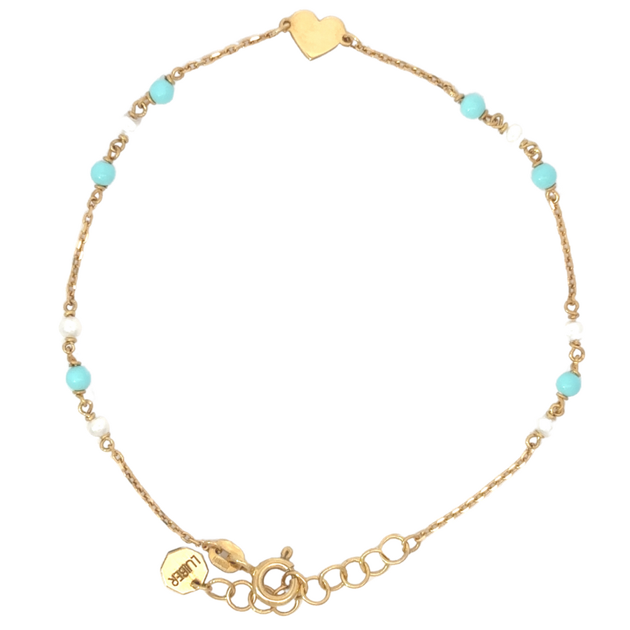 14k gold bracelet with mini heart and pearls