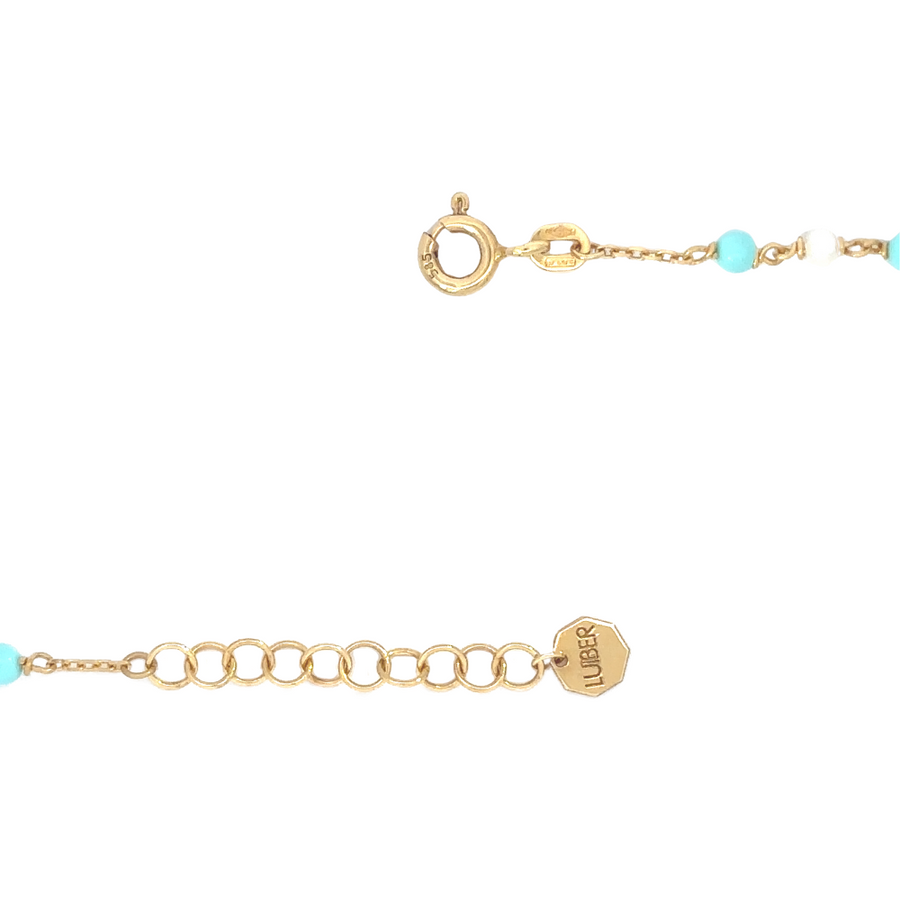 Adjustable 14k gold bracelet with XS pearls and turquoise